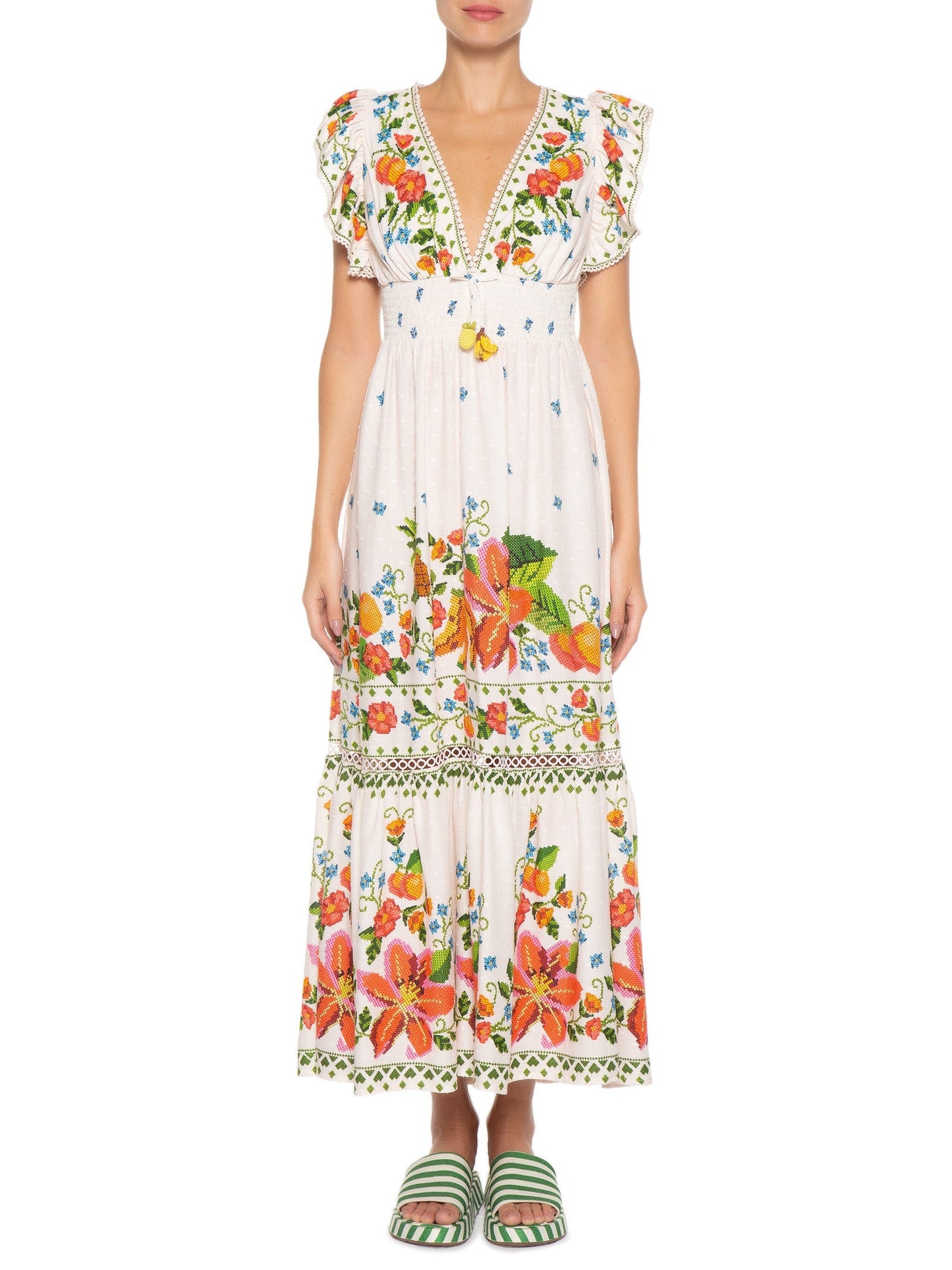 Off-white v-neck floral dress