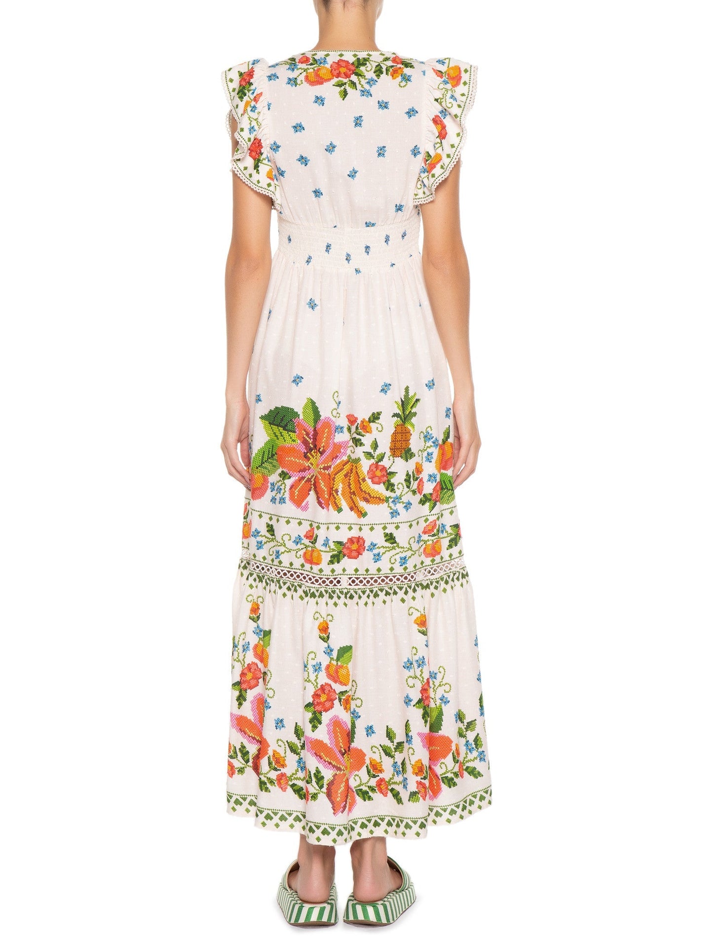 Off-white v-neck floral dress