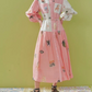 Patchwork Long Sleeve Shirtdress In Pink