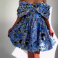 Blue Hydrangea bow-detailed mini dress