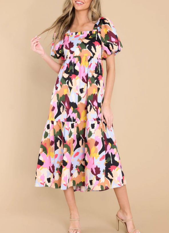 Floral Print Boat Neck Maxi Dress