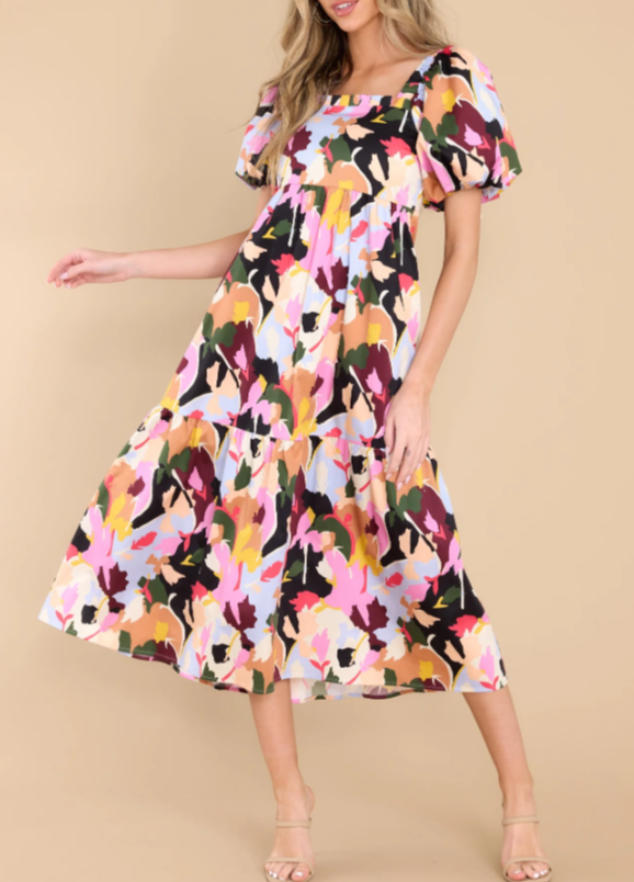 Floral Print Boat Neck Maxi Dress