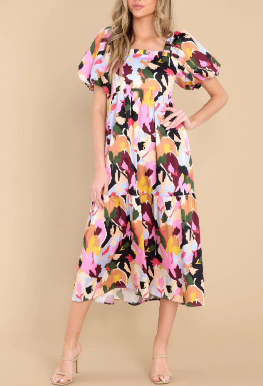 Floral Print Boat Neck Maxi Dress