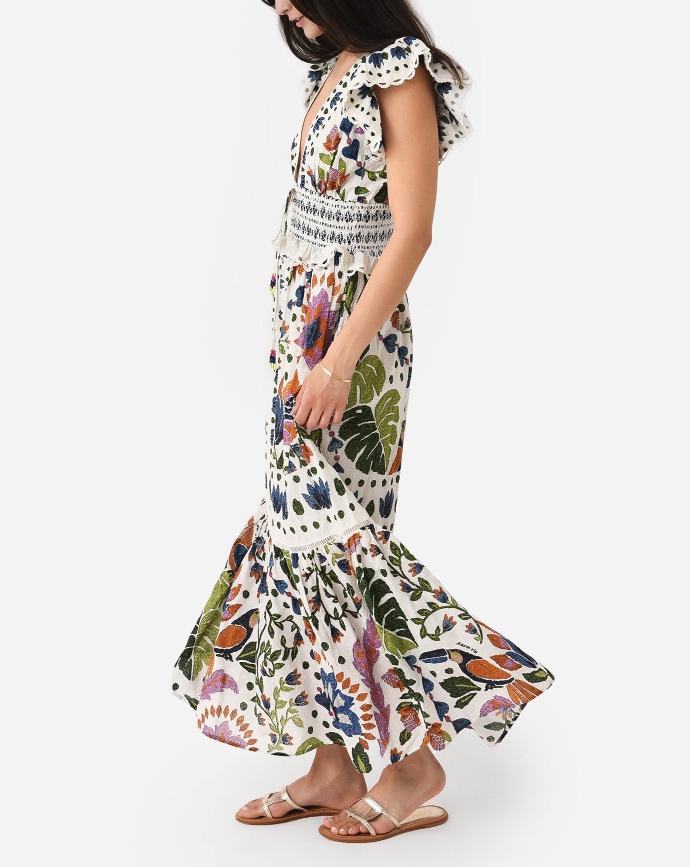 Printed V-neck Lace Dress