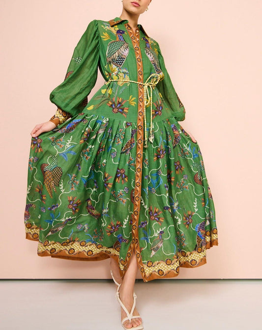 Green vintage peacock dress