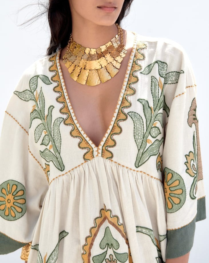 EMBROIDERED LINEN BLEND DRESS