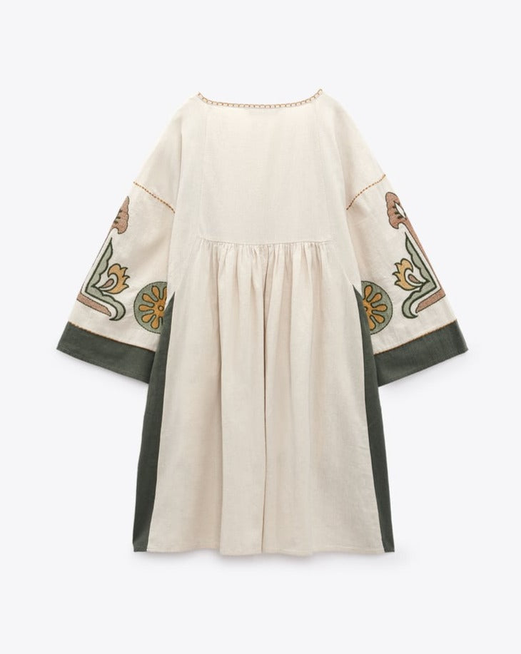 EMBROIDERED LINEN BLEND DRESS