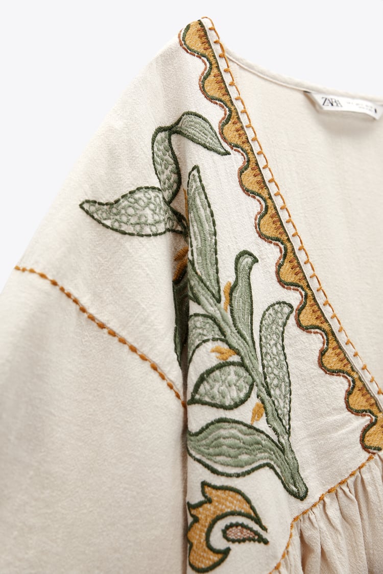 EMBROIDERED LINEN BLEND DRESS