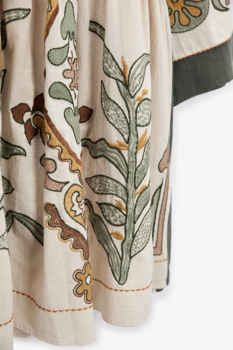 EMBROIDERED LINEN BLEND DRESS