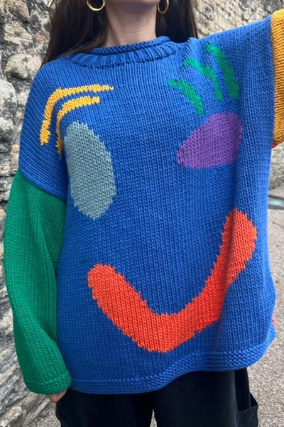 COLORFUL SMILEY FACE LOOSE PULLOVER SWEATER