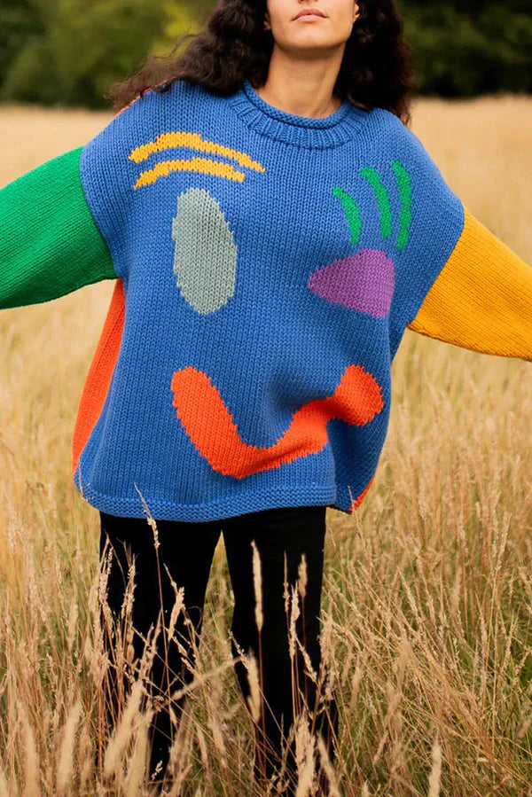 COLORFUL SMILEY FACE LOOSE PULLOVER SWEATER