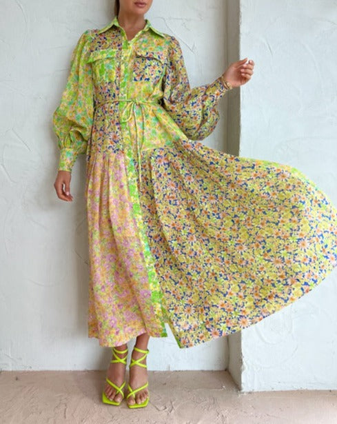 Printing Lantern Sleeve Dress