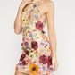 Embroidered three-dimensional flower halter neck slim dress