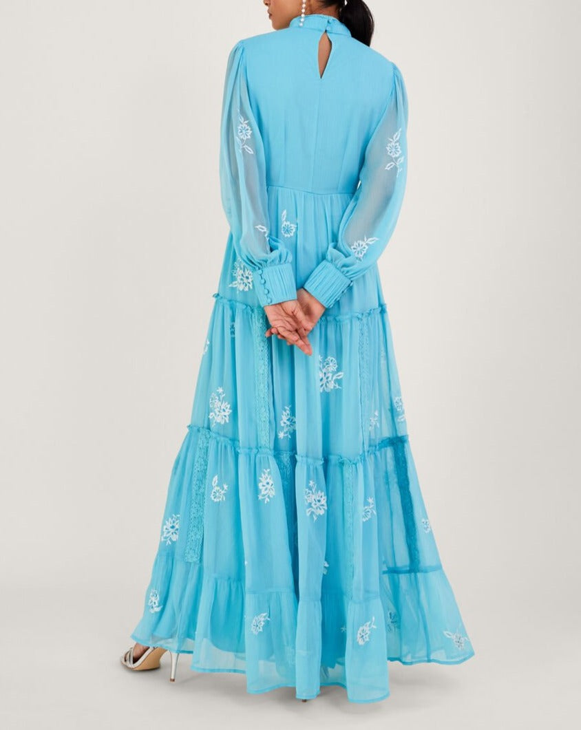 Blue embroidered maxi dress