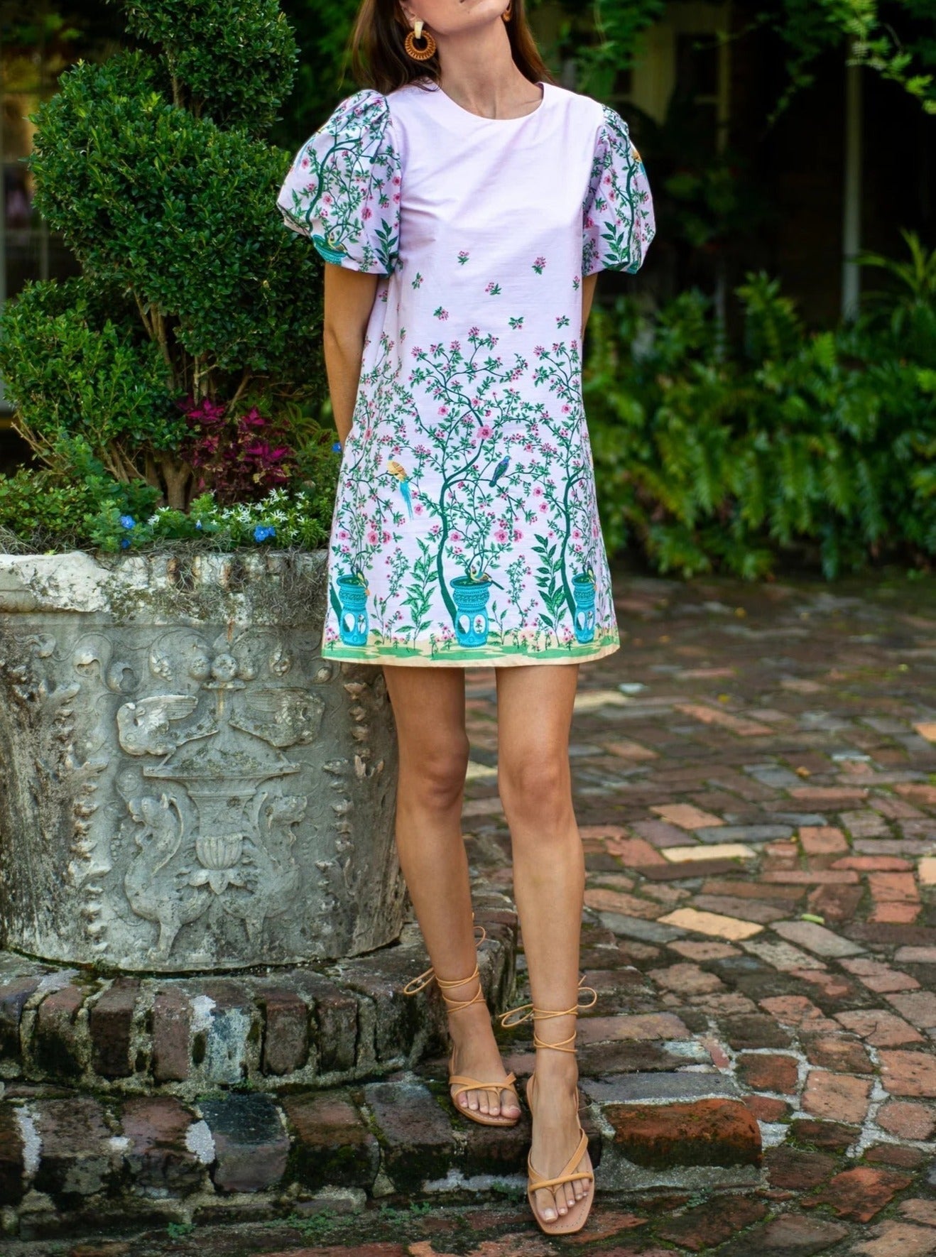 Purple Flower Puff Sleeve Dress