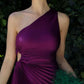 ONE SHOULDER PLEATED SOLID DRESS