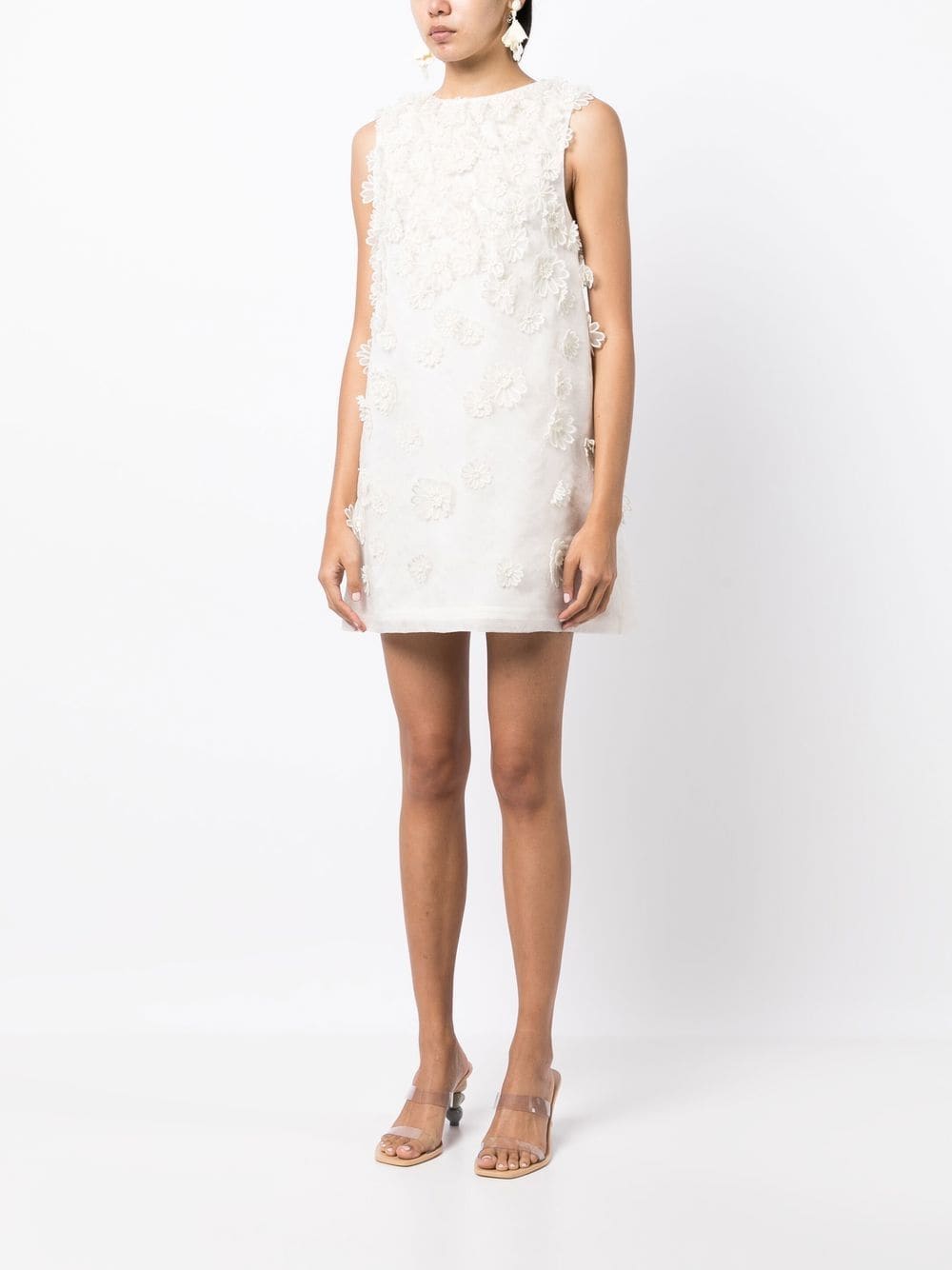 Lorie Floral-applique Silk Mini Dress In White