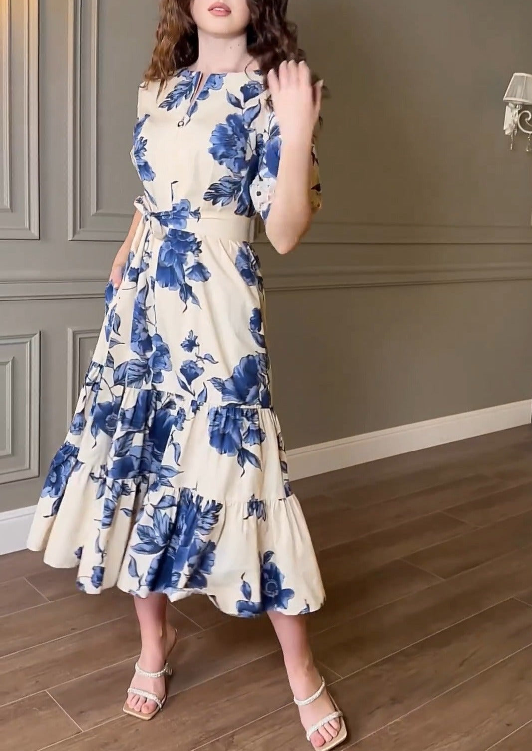 Blue Floral Print Dress