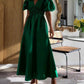 Green v-neck bubble sleeve dress