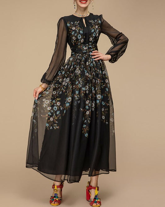 Black embroidered maxi dress