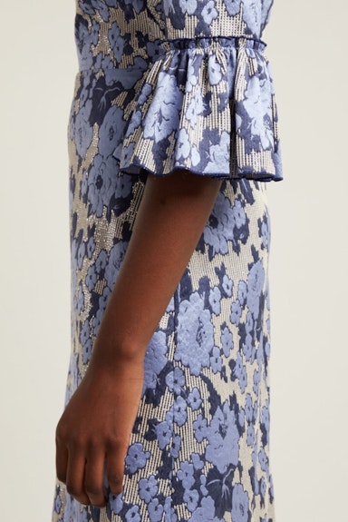 Festival Floral Ruffle Trimmed Blue Dress