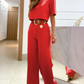 Half Sleeve Crop T-shirt & Wide Leg Pants Set