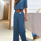 Half Sleeve Crop T-shirt & Wide Leg Pants Set