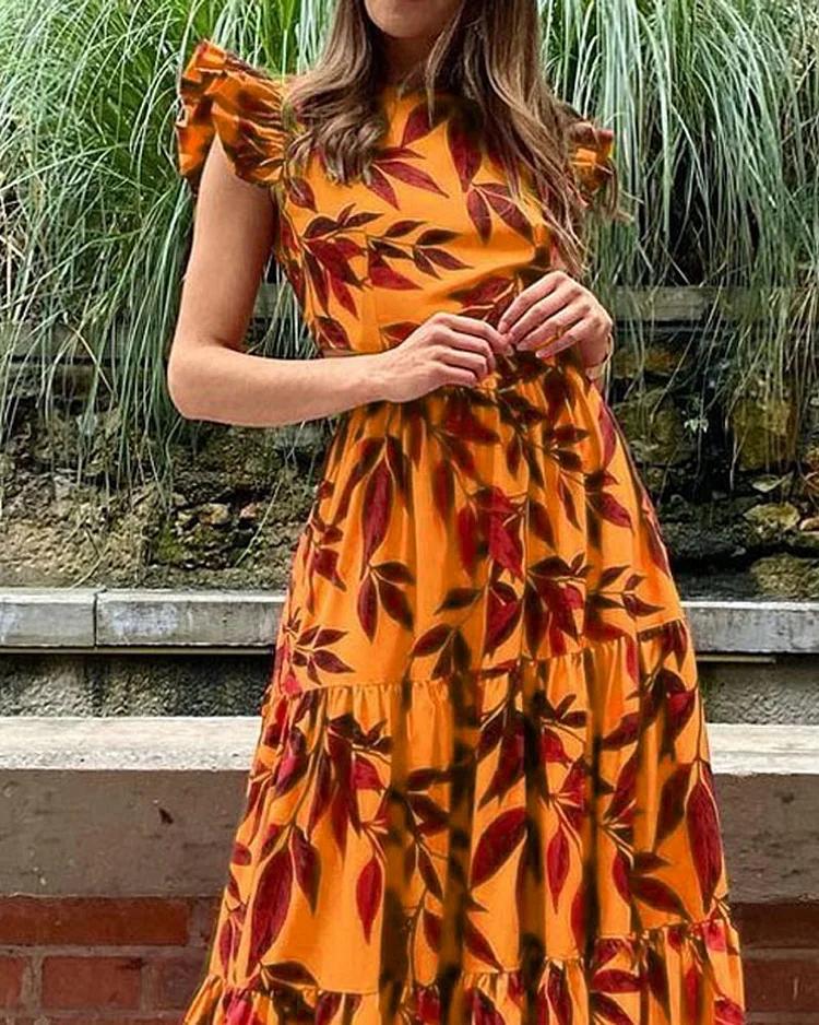 Fashion Printed Dress Graceful Waist Elegant Long Dress