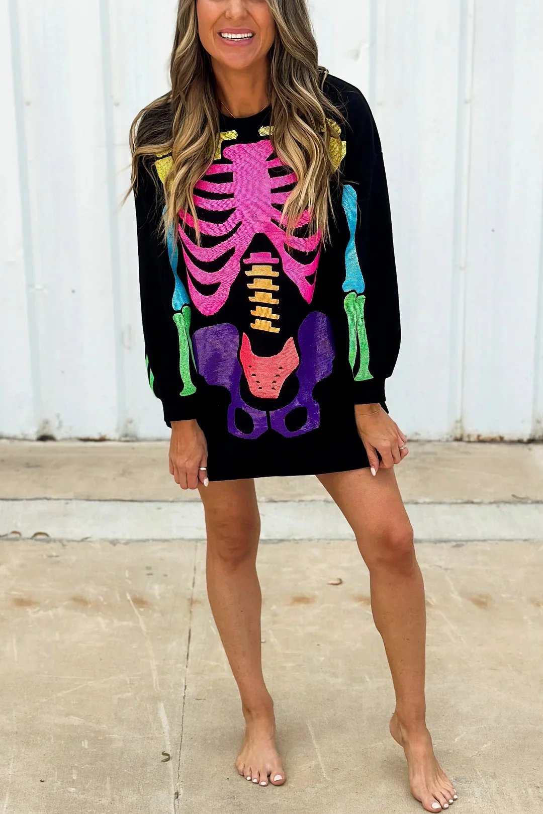 Rainbow Skeleton Sweatshirt Dress