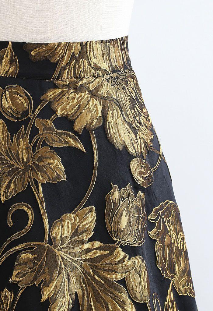 GOLDEN BOUQUET JACQUARD EMBOSSED MAXI SKIRT