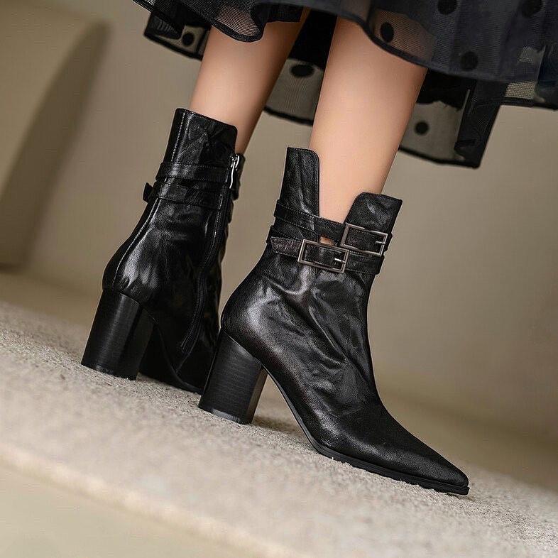 Designer Snapback Pleated Leather High Top Boots