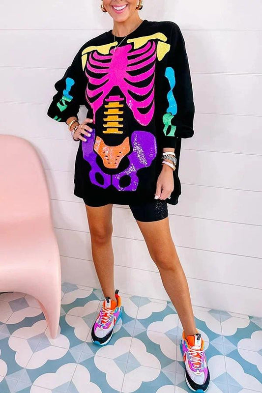 Rainbow Skeleton Sweatshirt Dress