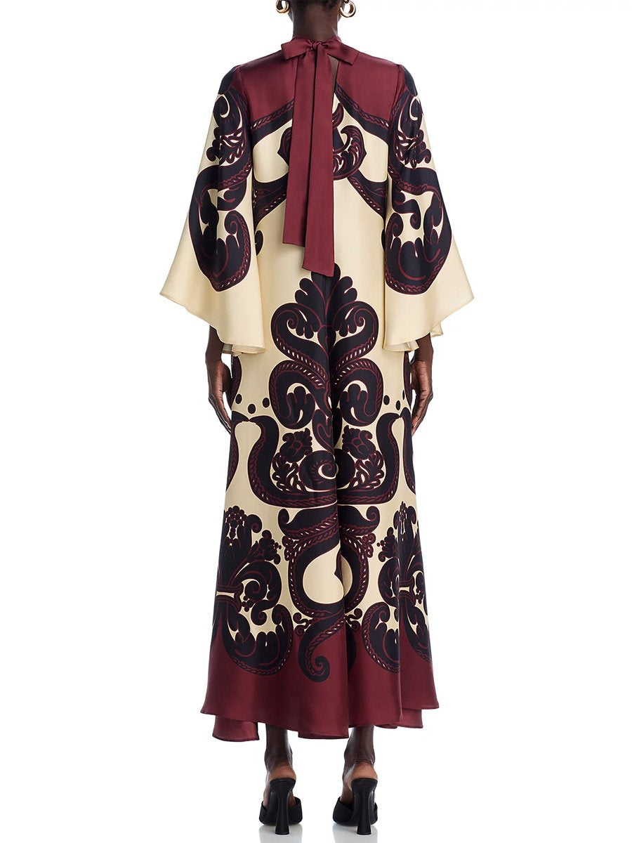 Silk Placement Print Long Sleeve Maxi Dress