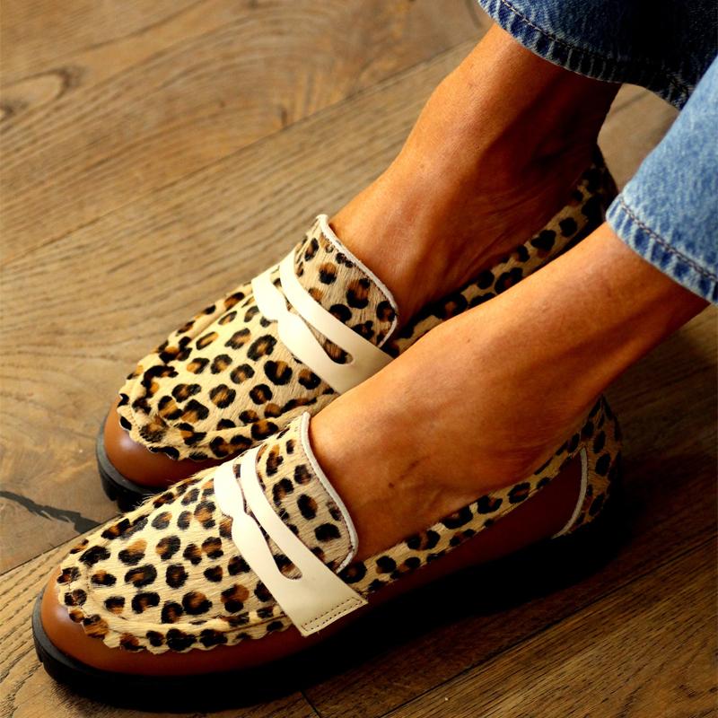 Leopard Print Color Block Suede Loafers