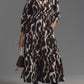 Printed V Neck Elastic Waist Maxi Dress