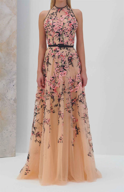 Floral Embroidered Halterneck Dress