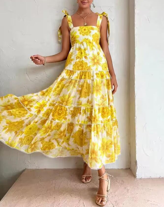 Yellow daisy halter dress