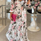 Deep V Neck Floral Print Lace Up Maxi Dress