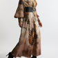 Lantern Sleeve Bow Print Belted Maxi Dress