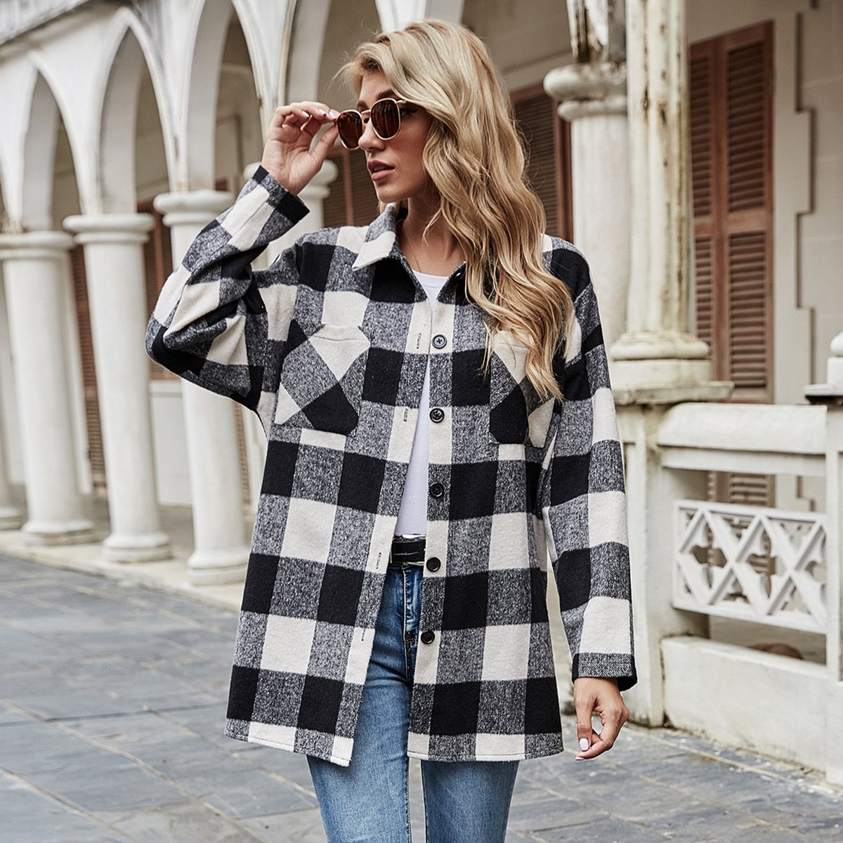 Fashion Lapel Lattice Loose Casual Jacket