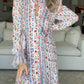 Printed Ruffe Button Up Long Sleeve Dress