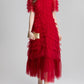 Ruffled Tulle Gown In Red