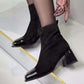 Patchwork Square Heel Ankle Boots