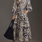 Printed V Neck Elastic Waist Maxi Dress