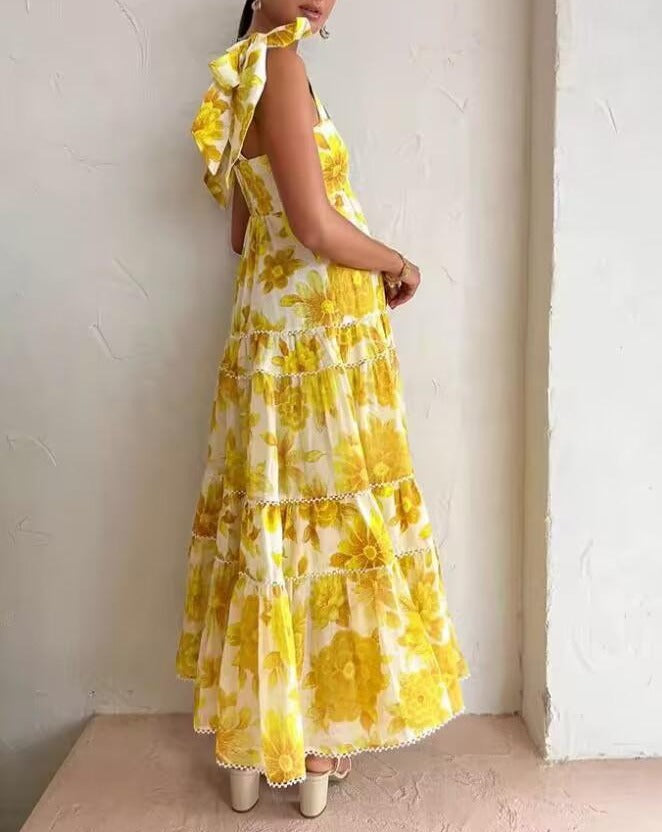 Yellow daisy halter dress