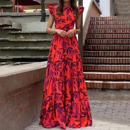 Fashion Printed Dress Graceful Waist Elegant Long Dress