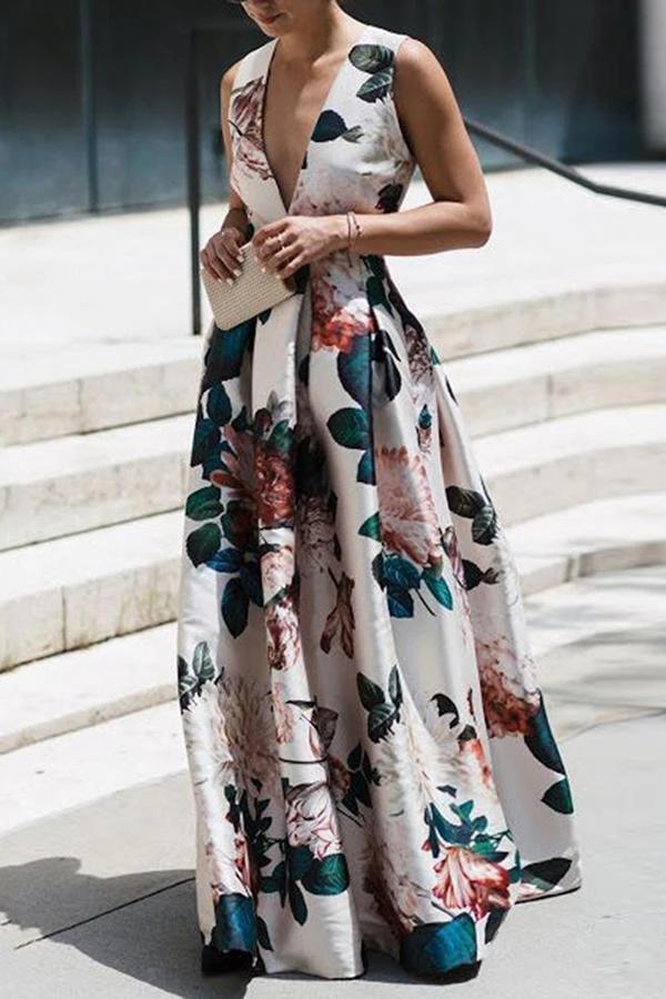 V-neck fashion print dress