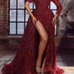 Elegant Burgundy Long Sleeves Evening Dress