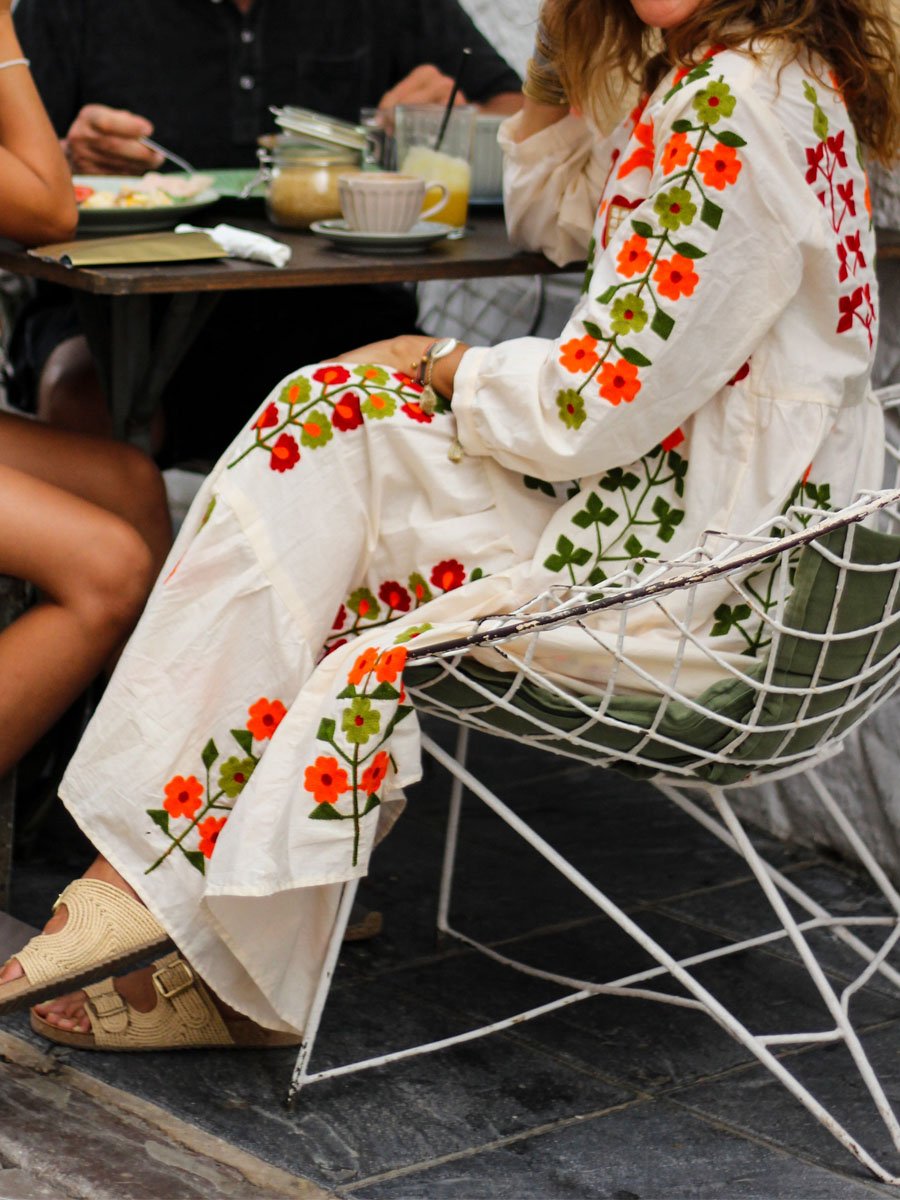 Floral Print V Neck Bohemian Dress