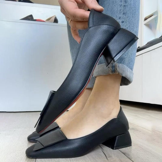 Fashion Square Toe Shallow Thick Heel Shoes